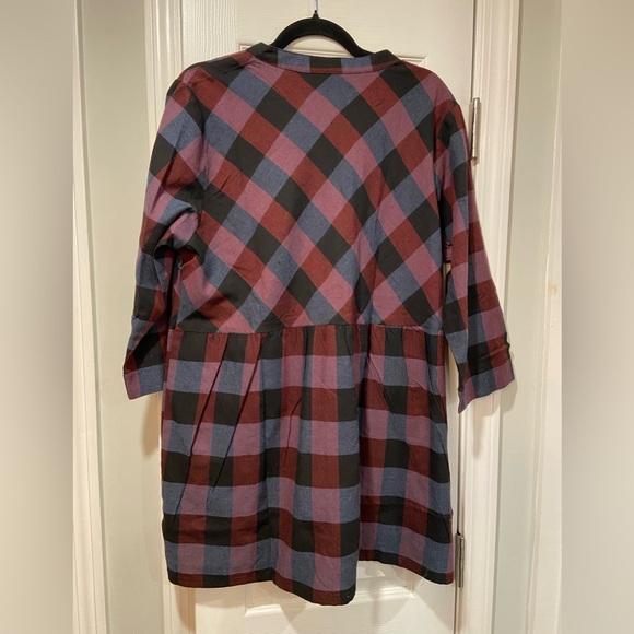 NWOT Serengeti Size L Long Sleeve Black Burgundy Check Flannel Button Mini Dress - Picture 10 of 12